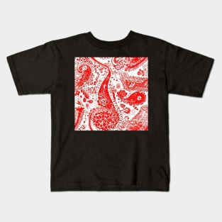 Red and White Paisley Pattern Kids T-Shirt